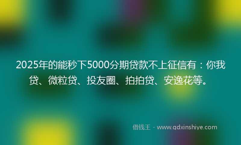 2025年的能秒下5000分期贷款不上征信有：你我贷、微粒贷、投友圈、拍拍贷、安逸花等。