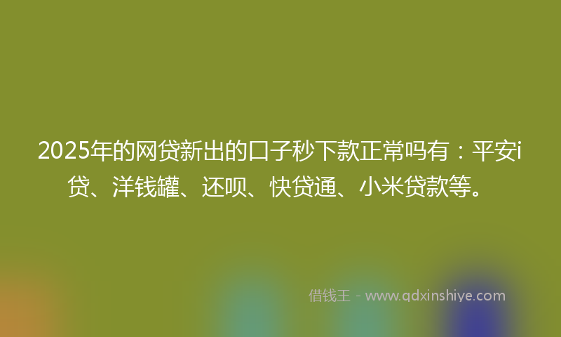 2025年的网贷新出的口子秒下款正常吗有：平安i贷、洋钱罐、还呗、快贷通、小米贷款等。