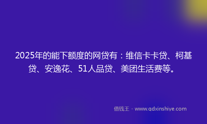 2025年的能下额度的网贷有：维信卡卡贷、柯基贷、安逸花、51人品贷、美团生活费等。