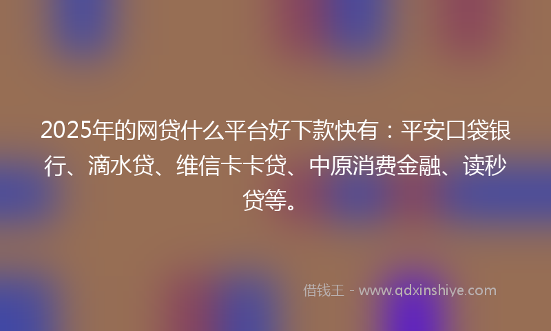 2025年的网贷什么平台好下款快有：平安口袋银行、滴水贷、维信卡卡贷、中原消费金融、读秒贷等。