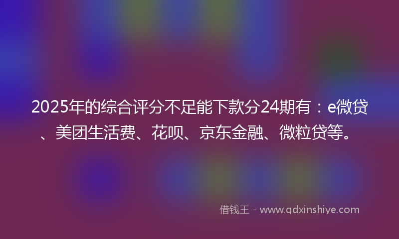 2025年的综合评分不足能下款分24期有：e微贷、美团生活费、花呗、京东金融、微粒贷等。