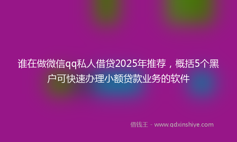 谁在做微信qq私人借贷2025年推荐，概括5个黑户可快速办理小额贷款业务的软件