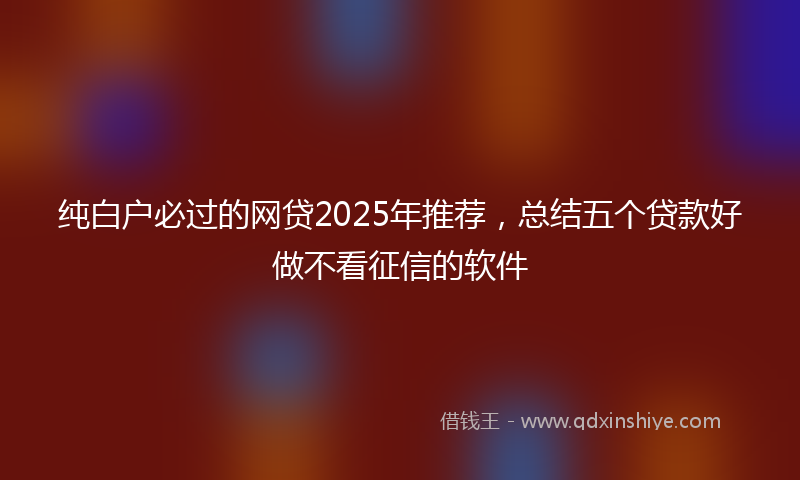 纯白户必过的网贷2025年推荐，总结五个贷款好做不看征信的软件