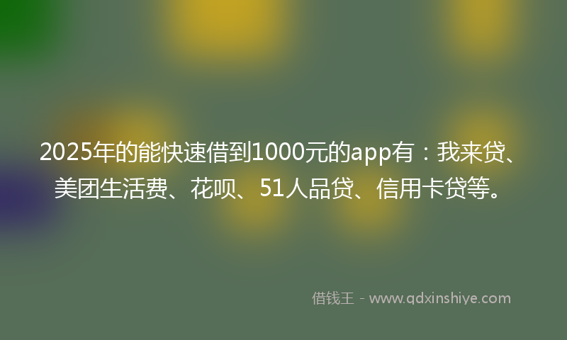2025年的能快速借到1000元的app有：我来贷、美团生活费、花呗、51人品贷、信用卡贷等。