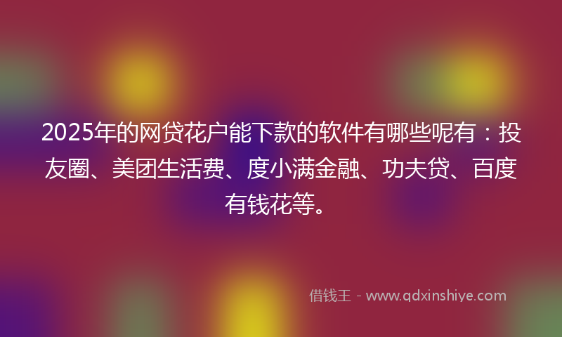 2025年的网贷花户能下款的软件有哪些呢有：投友圈、美团生活费、度小满金融、功夫贷、百度有钱花等。