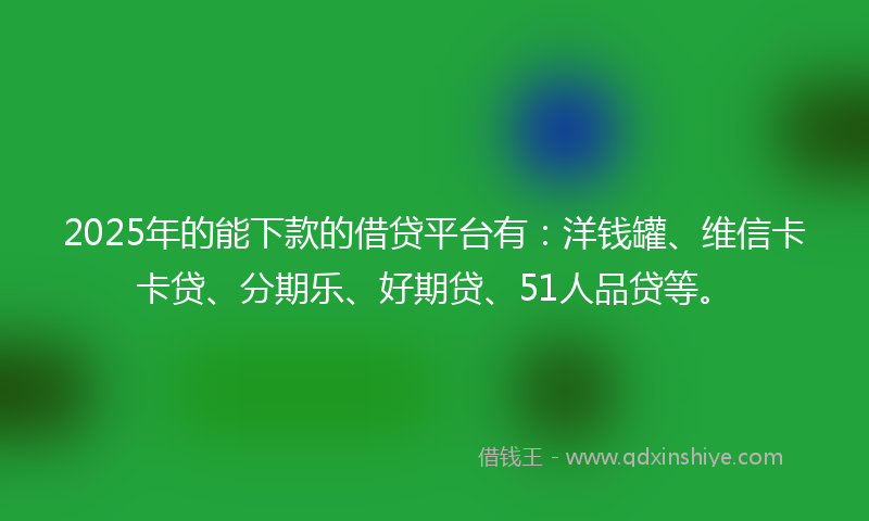 2025年的能下款的借贷平台有：洋钱罐、维信卡卡贷、分期乐、好期贷、51人品贷等。
