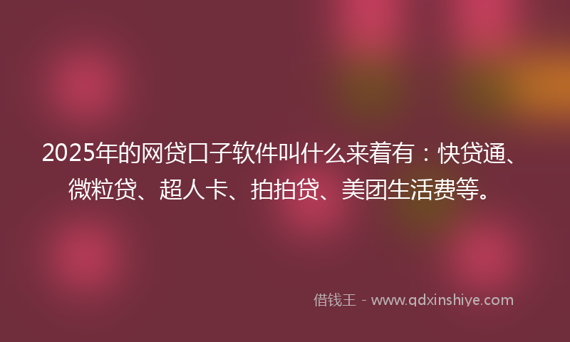2025年的网贷口子软件叫什么来着有：快贷通、微粒贷、超人卡、拍拍贷、美团生活费等。