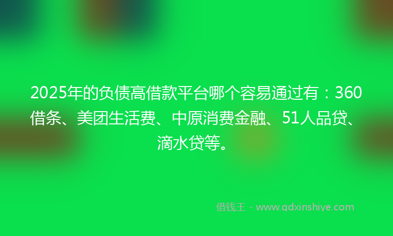 2025年的负债高借款平台哪个容易通过有：360借条、美团生活费、中原消费金融、51人品贷、滴水贷等。