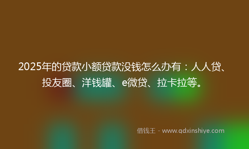 2025年的贷款小额贷款没钱怎么办有：人人贷、投友圈、洋钱罐、e微贷、拉卡拉等。