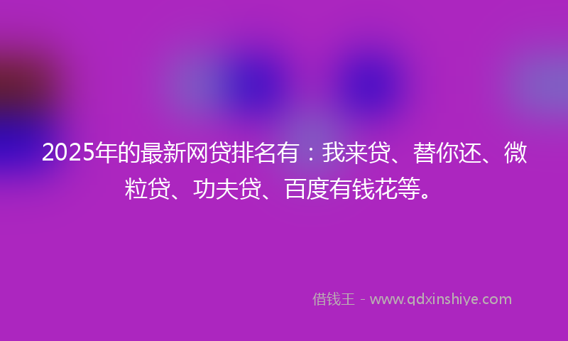 2025年的最新网贷排名有：我来贷、替你还、微粒贷、功夫贷、百度有钱花等。