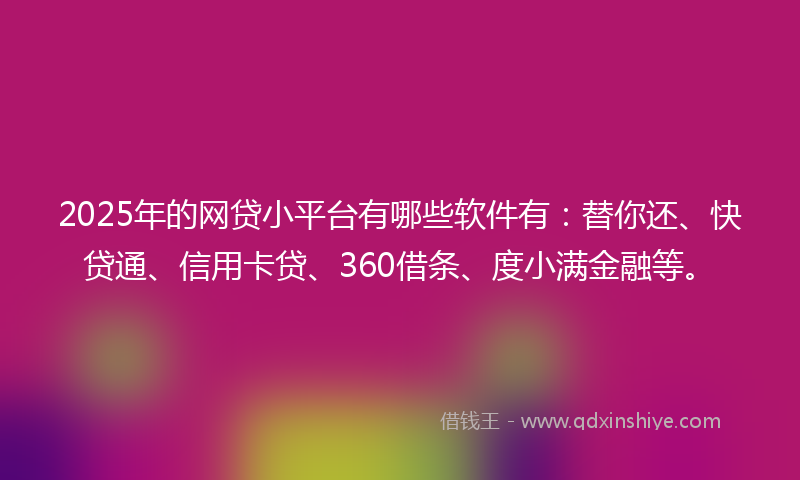2025年的网贷小平台有哪些软件有：替你还、快贷通、信用卡贷、360借条、度小满金融等。