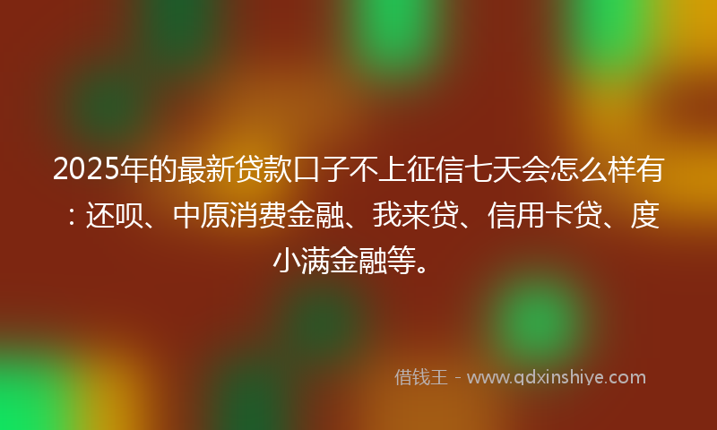 2025年的最新贷款口子不上征信七天会怎么样有：还呗、中原消费金融、我来贷、信用卡贷、度小满金融等。