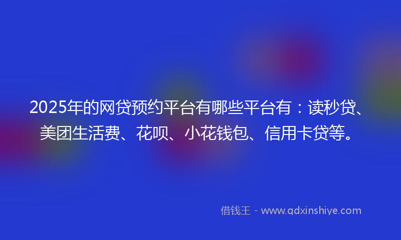 2025年的网贷预约平台有哪些平台有：读秒贷、美团生活费、花呗、小花钱包、信用卡贷等。