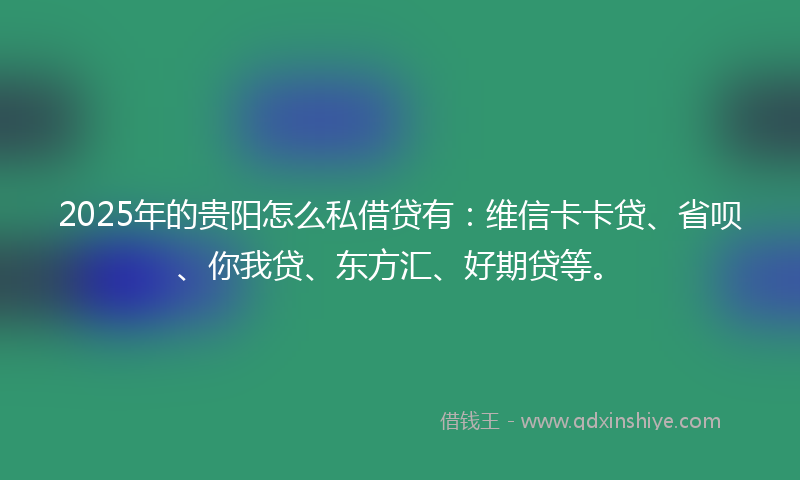 2025年的贵阳怎么私借贷有：维信卡卡贷、省呗、你我贷、东方汇、好期贷等。