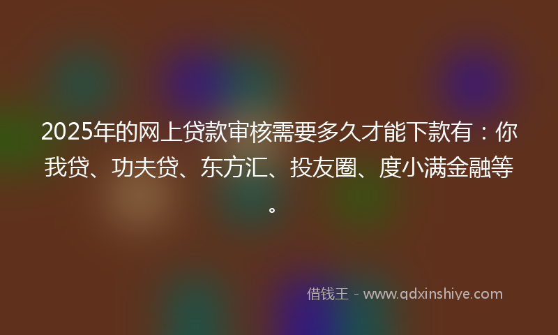 2025年的网上贷款审核需要多久才能下款有：你我贷、功夫贷、东方汇、投友圈、度小满金融等。