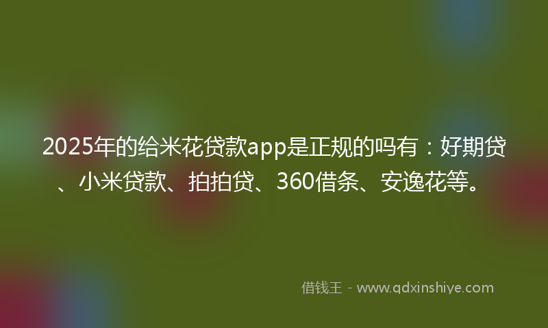 2025年的给米花贷款app是正规的吗有：好期贷、小米贷款、拍拍贷、360借条、安逸花等。
