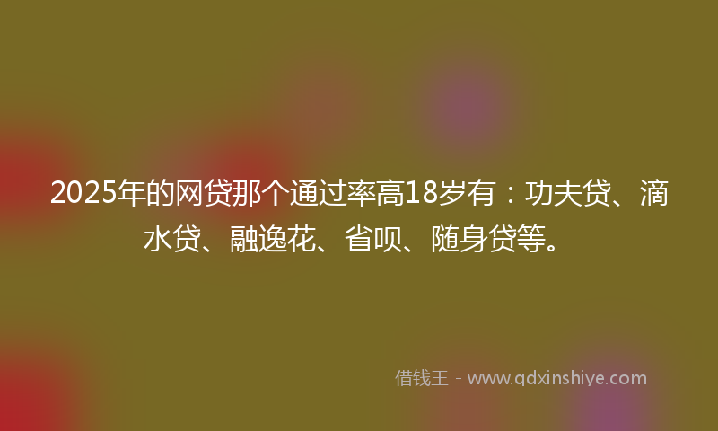 2025年的网贷那个通过率高18岁有：功夫贷、滴水贷、融逸花、省呗、随身贷等。