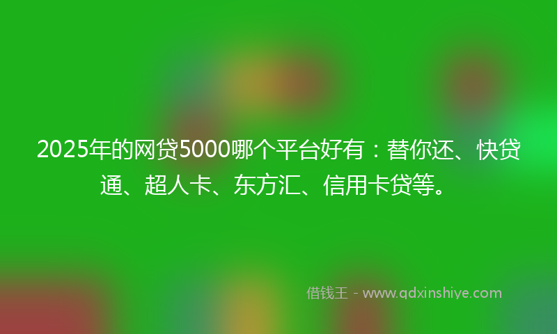 2025年的网贷5000哪个平台好有：替你还、快贷通、超人卡、东方汇、信用卡贷等。