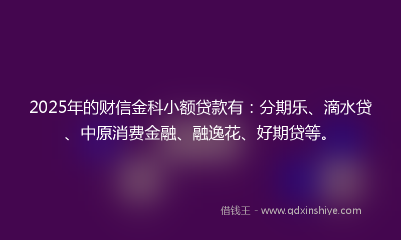 2025年的财信金科小额贷款有：分期乐、滴水贷、中原消费金融、融逸花、好期贷等。