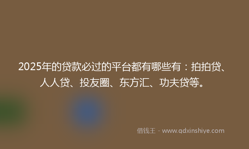 2025年的贷款必过的平台都有哪些有：拍拍贷、人人贷、投友圈、东方汇、功夫贷等。