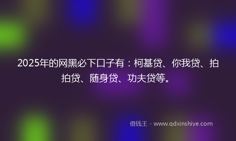 2025年的网黑必下口子有：柯基贷、你我贷、拍拍贷、随身贷、功夫贷等。