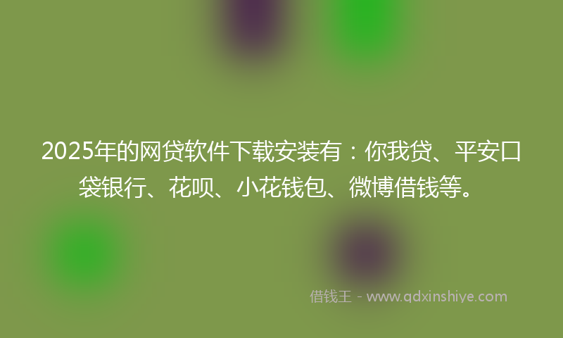 2025年的网贷软件下载安装有：你我贷、平安口袋银行、花呗、小花钱包、微博借钱等。