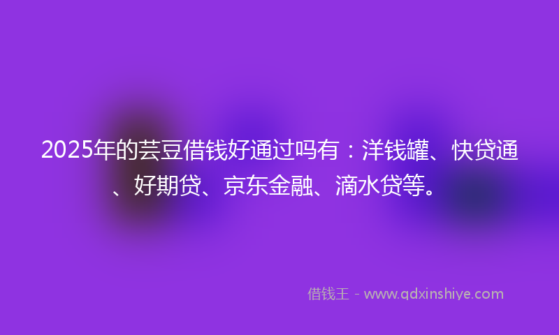 2025年的芸豆借钱好通过吗有：洋钱罐、快贷通、好期贷、京东金融、滴水贷等。