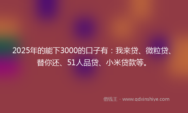 2025年的能下3000的口子有：我来贷、微粒贷、替你还、51人品贷、小米贷款等。