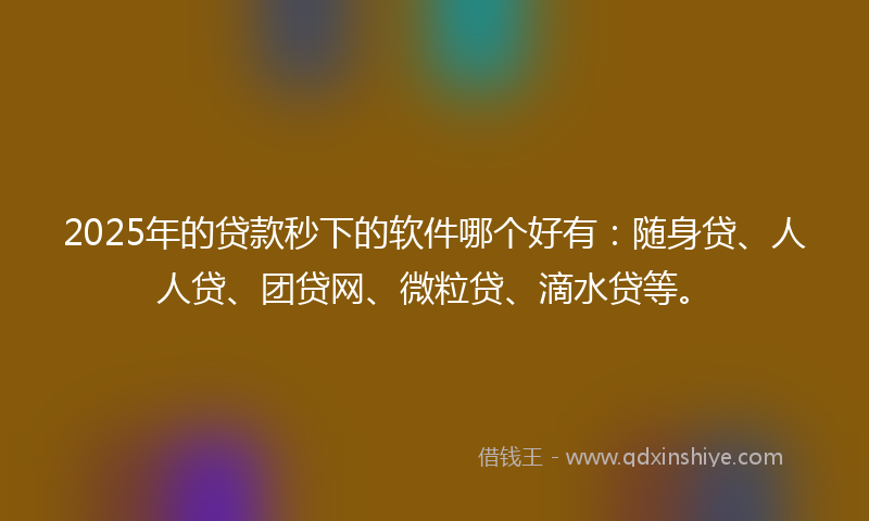 2025年的贷款秒下的软件哪个好有：随身贷、人人贷、团贷网、微粒贷、滴水贷等。