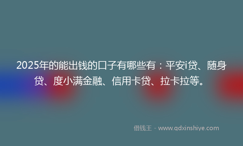 2025年的能出钱的口子有哪些有：平安i贷、随身贷、度小满金融、信用卡贷、拉卡拉等。
