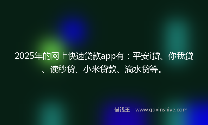 2025年的网上快速贷款app有：平安i贷、你我贷、读秒贷、小米贷款、滴水贷等。