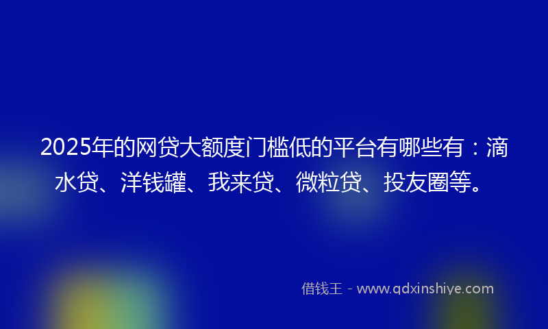 2025年的网贷大额度门槛低的平台有哪些有：滴水贷、洋钱罐、我来贷、微粒贷、投友圈等。