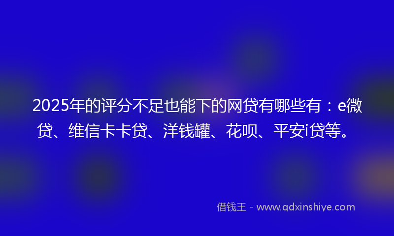 2025年的评分不足也能下的网贷有哪些有：e微贷、维信卡卡贷、洋钱罐、花呗、平安i贷等。