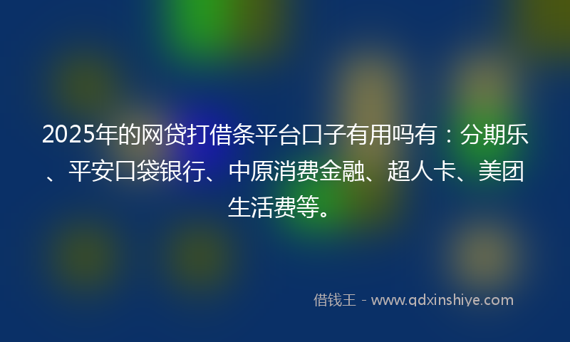 2025年的网贷打借条平台口子有用吗有：分期乐、平安口袋银行、中原消费金融、超人卡、美团生活费等。