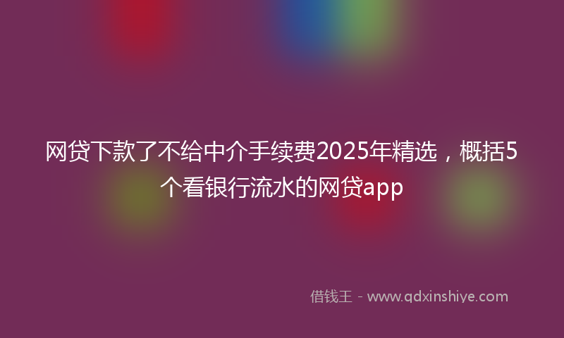 网贷下款了不给中介手续费2025年精选，概括5个看银行流水的网贷app