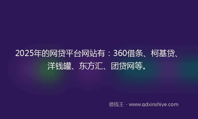 2025年的网贷平台网站有：360借条、柯基贷、洋钱罐、东方汇、团贷网等。