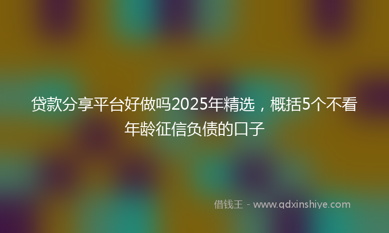 贷款分享平台好做吗2025年精选，概括5个不看年龄征信负债的口子