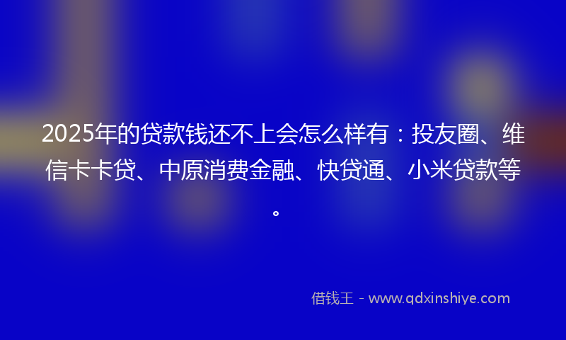 2025年的贷款钱还不上会怎么样有：投友圈、维信卡卡贷、中原消费金融、快贷通、小米贷款等。