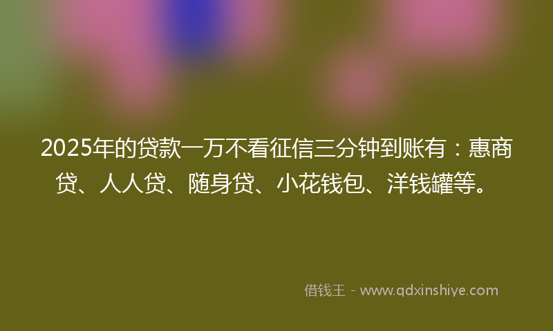 2025年的贷款一万不看征信三分钟到账有：惠商贷、人人贷、随身贷、小花钱包、洋钱罐等。