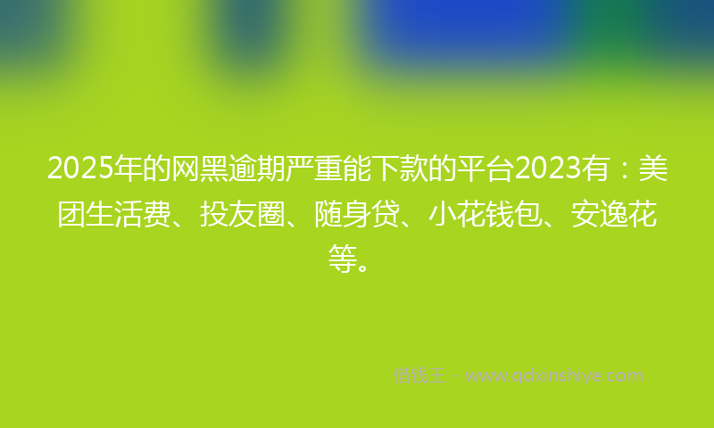 2025年的网黑逾期严重能下款的平台2023有：美团生活费、投友圈、随身贷、小花钱包、安逸花等。