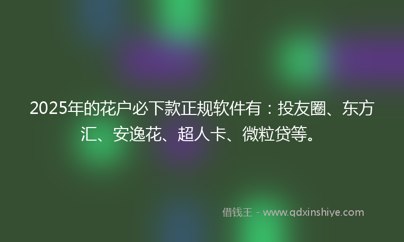 2025年的花户必下款正规软件有：投友圈、东方汇、安逸花、超人卡、微粒贷等。