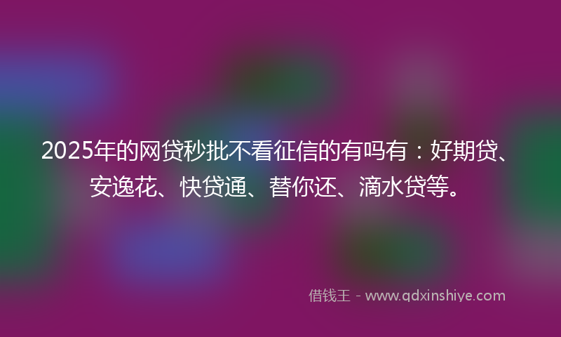 2025年的网贷秒批不看征信的有吗有：好期贷、安逸花、快贷通、替你还、滴水贷等。