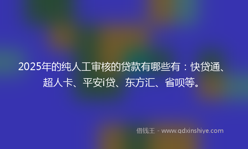 2025年的纯人工审核的贷款有哪些有：快贷通、超人卡、平安i贷、东方汇、省呗等。