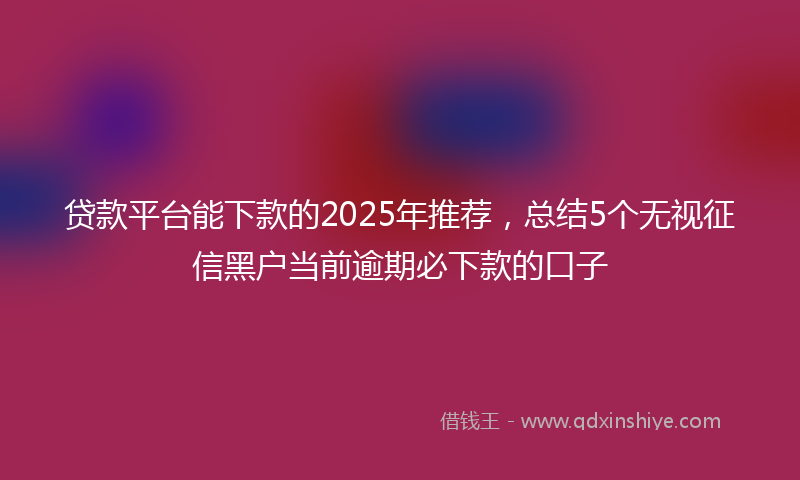 贷款平台能下款的2025年推荐，总结5个无视征信黑户当前逾期必下款的口子