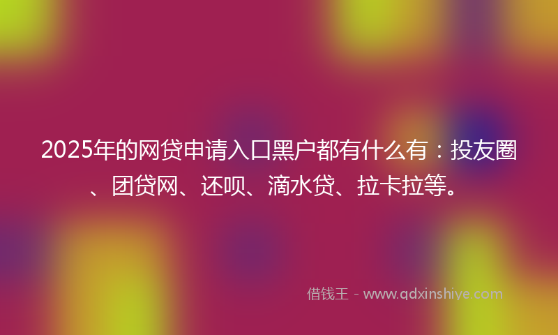 2025年的网贷申请入口黑户都有什么有：投友圈、团贷网、还呗、滴水贷、拉卡拉等。