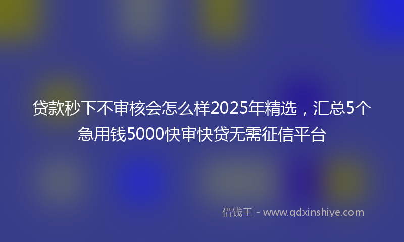 贷款秒下不审核会怎么样2025年精选，汇总5个急用钱5000快审快贷无需征信平台