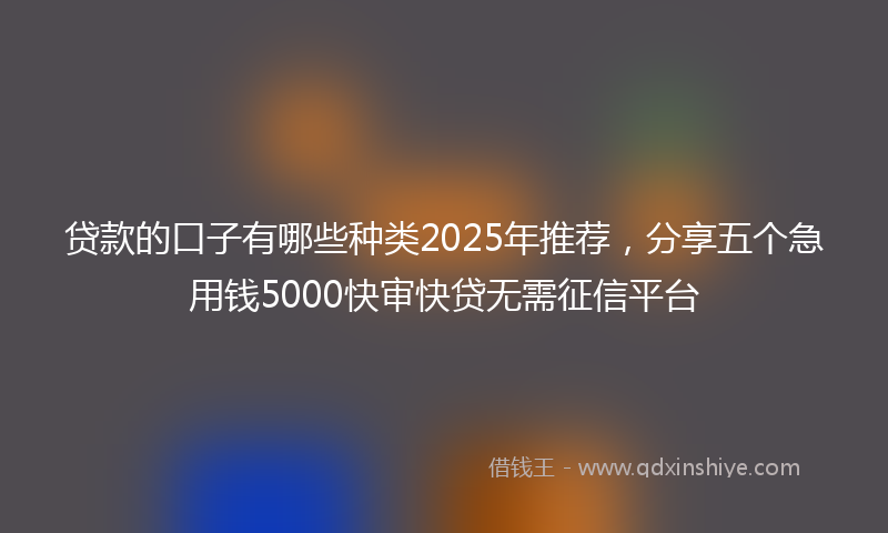 贷款的口子有哪些种类2025年推荐，分享五个急用钱5000快审快贷无需征信平台