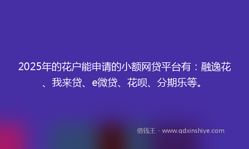 2025年的花户能申请的小额网贷平台有：融逸花、我来贷、e微贷、花呗、分期乐等。