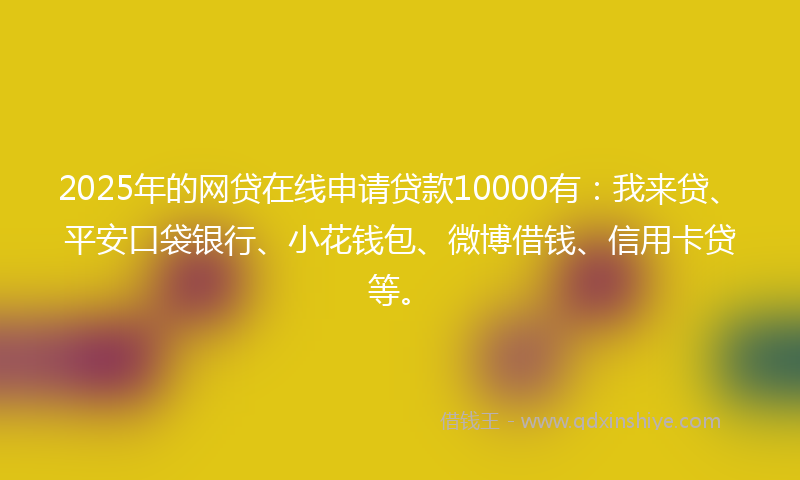 2025年的网贷在线申请贷款10000有：我来贷、平安口袋银行、小花钱包、微博借钱、信用卡贷等。