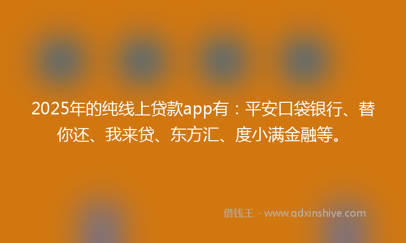 2025年的纯线上贷款app有：平安口袋银行、替你还、我来贷、东方汇、度小满金融等。
